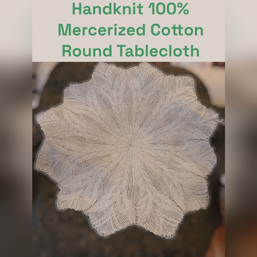 Handknit Mercerized Cotton Round Tablecloth - Off White Color